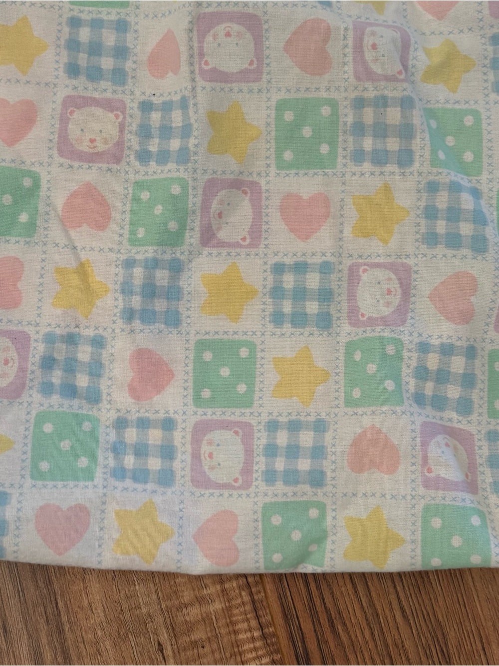 Vtg Little Bedding Red Calliope Teddy Bear Block Pastel Gingham‎ Fitted Crib USA
